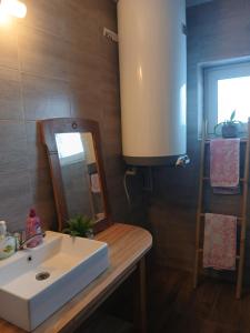 a bathroom with a white sink and a mirror at Chalupa Nad Hladinou in Teplice nad Metují +20 photos