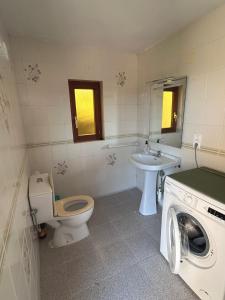 a bathroom with a toilet and a sink and a washing machine at Casa Agner in Adsubia +33 photos