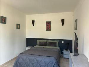a bedroom with a bed and a tv in it at Le Beauvaisis in Esches