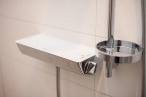 a shower with a sink in a bathroom at Am Bienenfeld in Ettenheim +12 photos