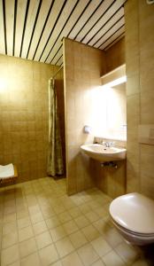 La salle de bains est pourvue de toilettes et d'un lavabo. dans l'établissement Hotel Falster, à Nykøbing Falster
