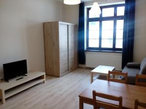 - un salon avec un canapé et une télévision dans l'établissement Apartamenty w Rynku, à Rabka-Zdrój