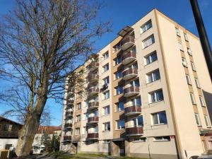 a large apartment building with a tree in front of it at Apartmán Volary in Volary