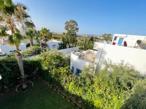 an aerial view of a house with palm trees at Villa Jasmin in Hammamet +4 photos