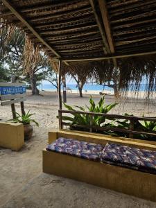 a bed on the beach next to a beach at Pariango Beach Motel in Praia do Tofo +53 photos