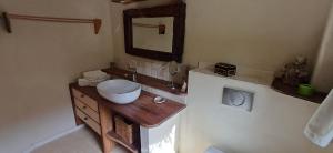a bathroom with a sink and a mirror at Geschmackvolles Zimmer in Steinhude in Wunstorf