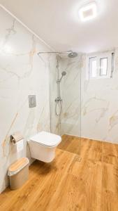 a bathroom with a toilet and a shower at MariosGuestHouse in Ancient Epidauros +7 photos