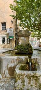 a stone fountain in the middle of a street at Studio petite perle in Bargemon