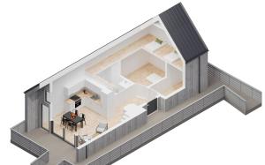 an isometric view of a house with a dining room at Sandvikens Strandby in Katthammarsvik