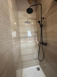 a shower with a shower head in a bathroom at A fontanille in Magalas