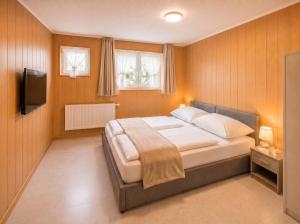 a bedroom with a large bed and a television at Pension Elisa in Rheinfelden