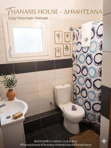 a bathroom with a toilet and a sink and a window at Thanasis house in Dimitsana +4 photos