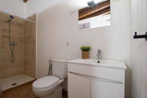 a bathroom with a toilet and a sink and a shower at Casa dos Avós in Mértola +37 photos