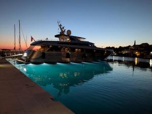 a large boat is docked in the water at Villa Punta in Maslinica