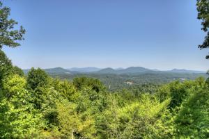 a view of a forest with mountains in the background at Storybook in Morganton