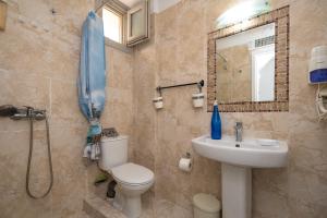 a bathroom with a shower and a toilet and a sink at Popis Home in Faros