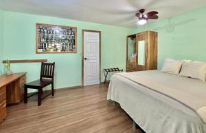 a bedroom with a bed and a desk and a chair at Grace Studio Roatan in Coxen Hole