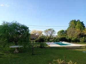 a yard with a swimming pool and a tree at Complejo ruka del pinar in San Ignacio