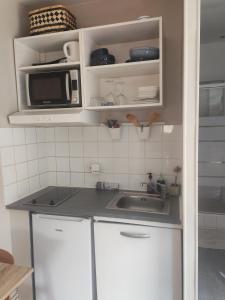 a kitchen with a sink and a microwave at Studio équipé proche Stade de France in Épinay-sur-Seine +10 photos