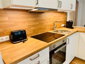 a kitchen with a sink and a toaster on a counter at Ferienwohnung Alpenpfad in Elmen