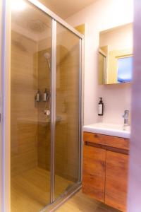 a bathroom with a shower and a sink at Sunmed Lodge in Oludeniz +38 photos
