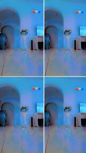 four different pictures of a room with a vase at Honeymoon villa Diani in Diani Beach
