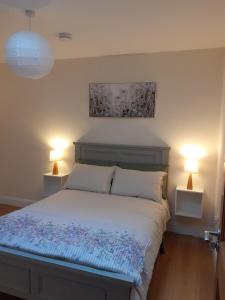 a bedroom with a bed with two lamps on it at The Lodge in Galway