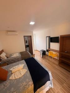 a bedroom with a bed and a television in it at Pousada O Sol De Maragogi in Maragogi