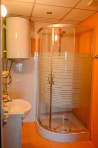 a bathroom with a shower and a sink at Guest House Ivel in Sapareva Banya