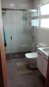 a bathroom with a shower and a toilet and a sink at Casa do Galante in Nordeste +17 photos
