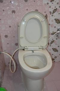 a toilet with the seat up in a bathroom at The Cloud Cradle in Lāhri