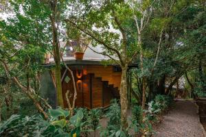 a small wooden cabin in the middle of trees at Naturave Monteverde - Treetop Cabins in Monteverde Costa Rica