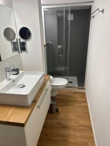 a bathroom with a sink and a toilet at bei gitta in Olpe