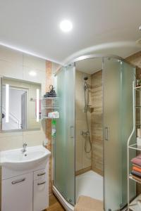 a bathroom with a shower and a sink at Vila Romantika in Palanga +56 photos