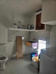 a small bathroom with a sink and a toilet at Cherry Tree House, Newlands in Cape Town +25 photos