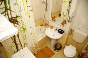 un piccolo bagno con lavandino e WC di Sunny Old Town Apartments a Bucarest Altre 109 foto