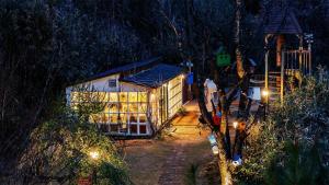 a house in the middle of a forest at night at Yangyang Little Forest Pension in Yangyang