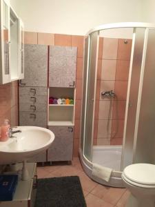 W łazience znajduje się prysznic, umywalka i toaleta. w obiekcie Apartment Katarina w mieście Rijeka