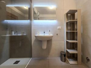 a bathroom with a sink and a shower with a sink at B&B Color Rovereto in Rovereto
