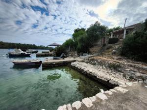 a group of boats in the water near a house at Holiday Home Magazin in Slano