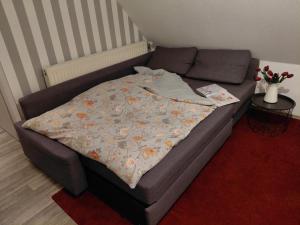a bed with a blanket on it in a room at Apartment in Stedesdorf