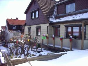 a house with a fence in the snow at Ferienwohnung Anneli Edert in Bad Harzburg