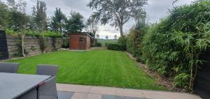 a small garden with a small wooden shed at De Weide Blick in Tuitjenhorn