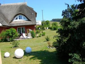 a red house with white eggs in the yard at MR Landhaus Uhlenhof 5 in Groß Zicker