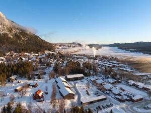 an aerial view of a town with snow covered buildings at Nyhem - Funäsdalen in Funäsdalen