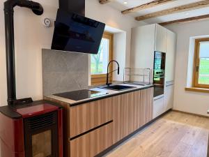 a kitchen with a sink and a counter top at Alpine Grace in Falcade