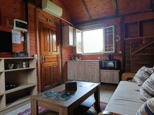 a living room with a couch and a table at Αγρόκτημα Βερνικο in Paráplati