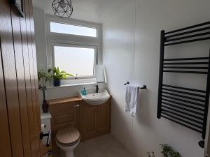 a bathroom with a toilet and a sink and a window at Ravelston in Edinburgh