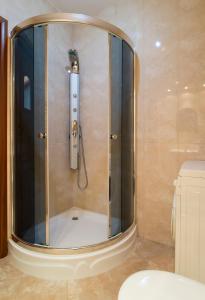 eine Dusche mit Glastür im Bad in der Unterkunft ZAKOpanorama in Zakopane