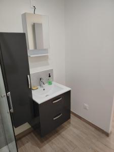 a bathroom with a sink and a mirror at Jauxvial 2 in Jaux +8 photos